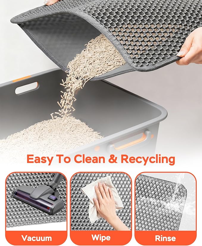 Cat Litter Mat 47"x26.5" Extra Large & 12"x12" Small, Double Layer Waterproof Trapping Mat for Home Travel, Non-Slip & Urine-Proof, Soft on Paws, Hold 2-3 Litter Boxes, XXL, 2-Pack(Grey)