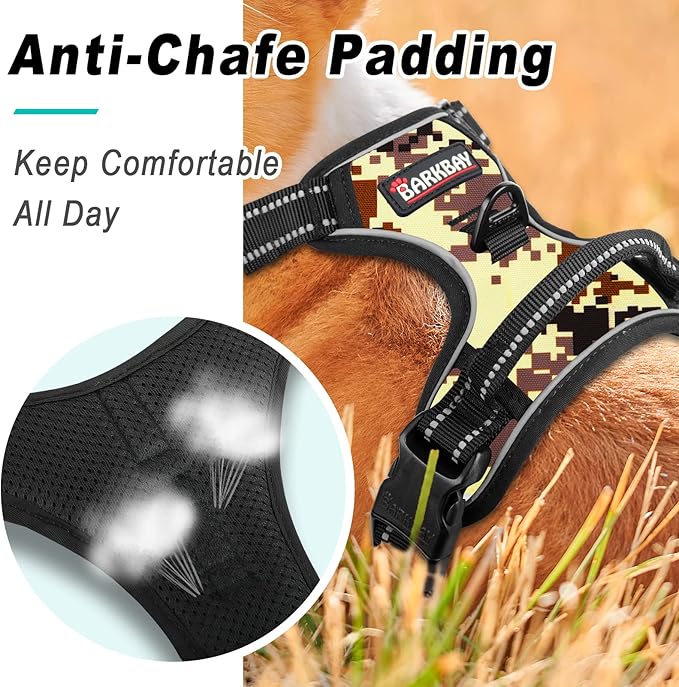 BARKBAY No Pull Dog Harness Large Step in Reflective Dog Harness with Front Clip and Easy Control Handle for Walking Training Running(Desert camo,M)
