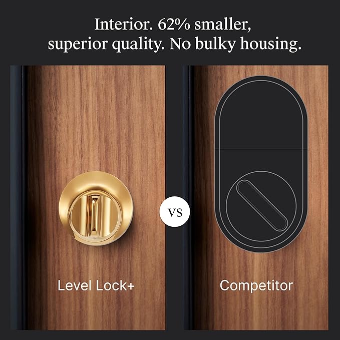 Level Lock+ WiFi Deadbolt Smart Lock - World's Smallest Smart Lock Plus Apple Home Key - Lock/Unlock Anywhere - Level App for iOS & Android - Works with Alexa, Apple & Google Home (Polished Brass)