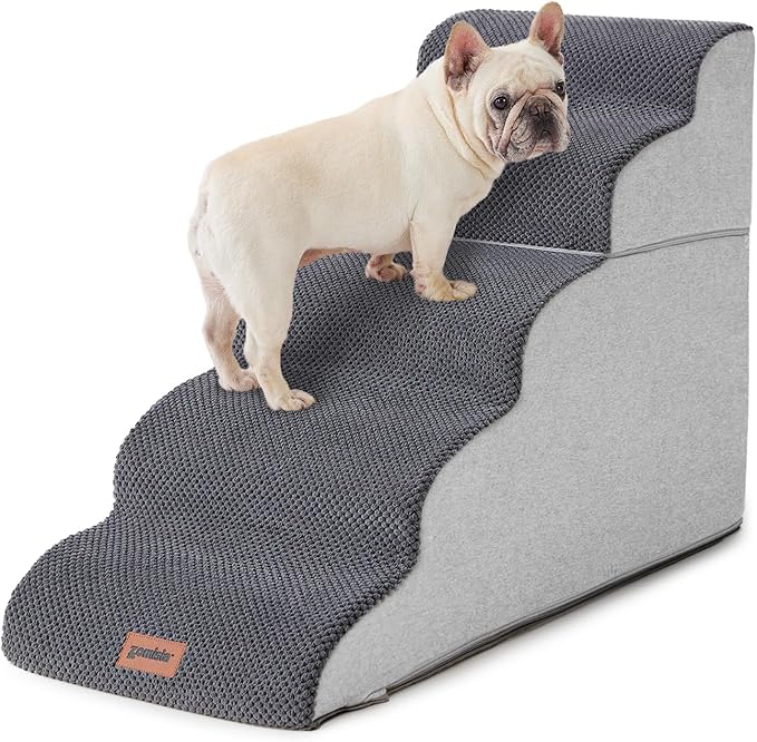 Dog Stairs Ramp for High Beds Up to 25" H - 5 Steps Pet Stairs for Couch, 35D Foam Dog Steps for Small to Large Dogs with Non-Slip Bottom Grey