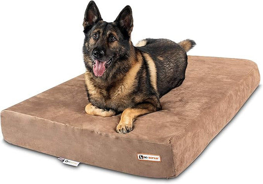 Barker Beds XL Orthopedic Dog Bed - 7" Memory Foam Mattress - 75-120 lbs - Joint Pain & Arthritis Support - Vet Recommended, Washable Cover - Made in USA - 52"x36"x7" - Khaki