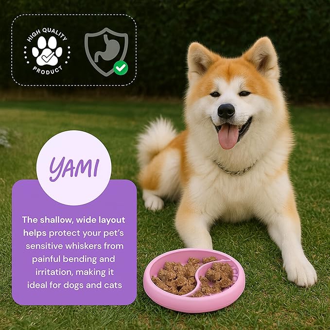 YAMI Bowl Lick Mat for Dogs & Cats, Slow Feeder Bowls, Cat Slow Feeder, Dog Enrichment Toys with Suction Cup for Anxiety Relief, Food-Grade Silicone, Dishwasher Fit, for All Breed (Light Pink)