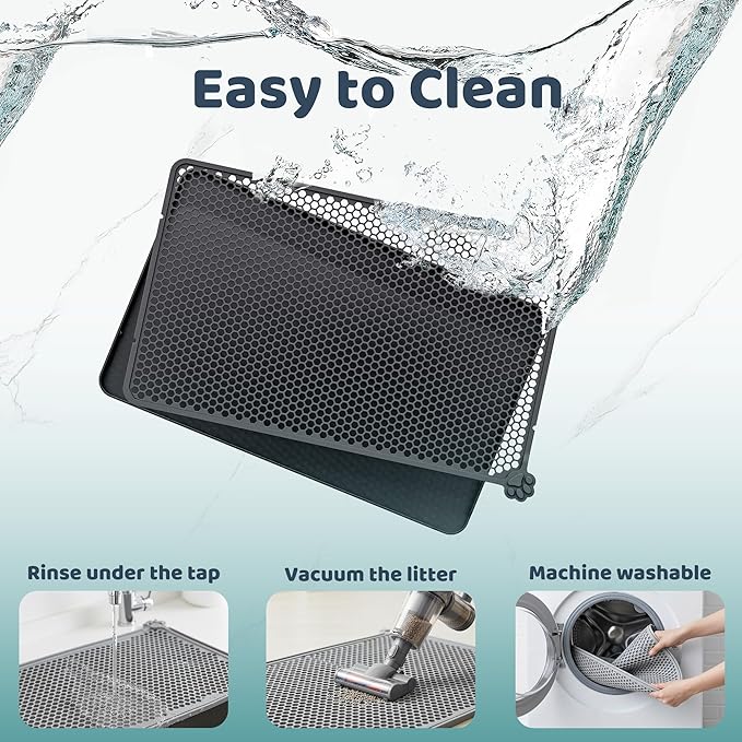 Silicone Cat Litter Mat 24"x15" (Keep Floor Clean)(Easy Clean)(Anti-Crease)(Built to Last)(Non-Slip)(Double Layer Detachable)(Soft on Paws)(Claw-Proof)