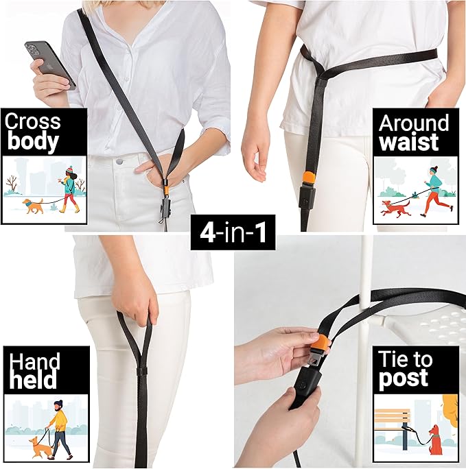 SVD.PET 4-in-1 Hands Free Dog Leash, Versatile Crossbody/Waist Dog Leash with Easy Release Buckle, Easy Adjust to Fit Your Body and Waist for Walking, and Running Your Doggy (Navy Blue)