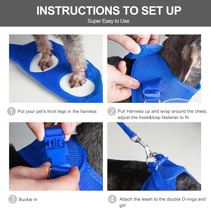 Fida Cat Harness and Leash Set for Walking Kitten and Puppy, Escape Proof Kitten Harness with Breathable Lightweight Soft Mesh, Adjustable Reflective Step-in Design for Kitten and Puppy.(XXXS, Blue)