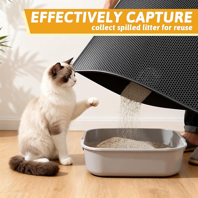 Pieviev Cat Litter Mat Double Layer Waterproof Urine Proof Trapping Mat 1 Pack (Black, 47x36 Inch (Pack of 1))
