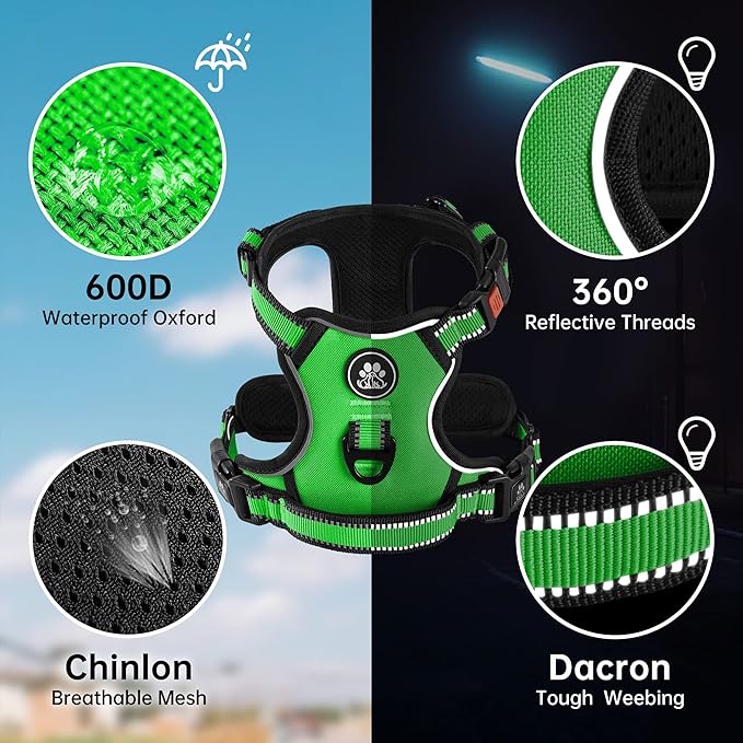 NESTROAD No Pull Dog Harness,Adjustable Oxford Dog Vest Harness with Leash,Reflective No-Choke Pet Harness with Easy Control Soft Handle for Large Dogs(X-Large,FluorescentGreen)