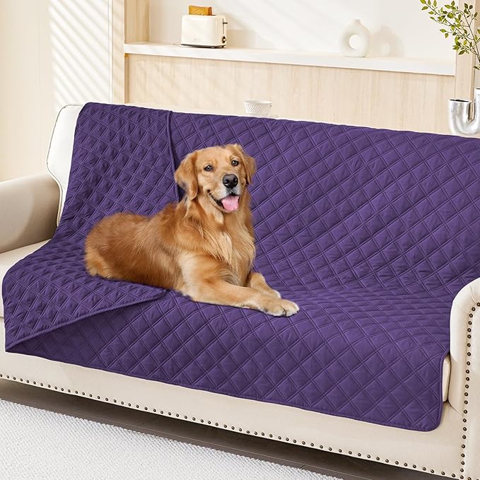 Smiry Waterproof Dog Bed Cover Pet Blanket, Soft Washable Dog Blanket for Furniture Bed Couch Sofa Reversible, Checkered (52"x82", Purple/Purple)