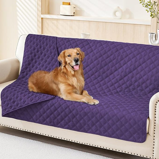 Smiry Waterproof Dog Bed Cover Pet Blanket, Soft Washable Dog Blanket for Furniture Bed Couch Sofa Reversible, Checkered (68"x82", Purple/Purple)