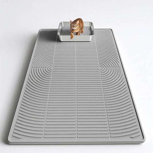 Cat Litter Mat, 40" x 28" Extra Large Silicone Litter Box Mat for Floor, Pet Trapping Litter Rug Pad, Soft Cat Paws, Easy to Clean, Waterproof/Urine-Proof, Garbage Recyclable (Gray)