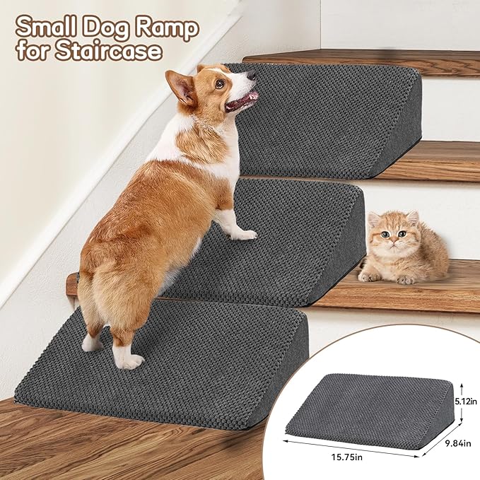 6 Steps Dog Stairs & Steps Ramps for High Beds 30 inches High Tall, LitaiL 6 Step Pet Stairs Steps for Small Large Dogs, Non-Slip Dog Ramps with 3 Pack Ramps for Staircase