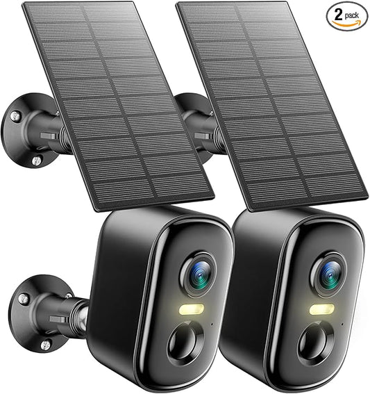Solar Security Camera Wireless Outdoor (2 Pack), Solar Powered Cameras for Home Security with AI Motion Detection, 2K Color Night Vision, IP66 Weatherproof, 2.4GHz Wi-Fi, Cloud/SD Storage