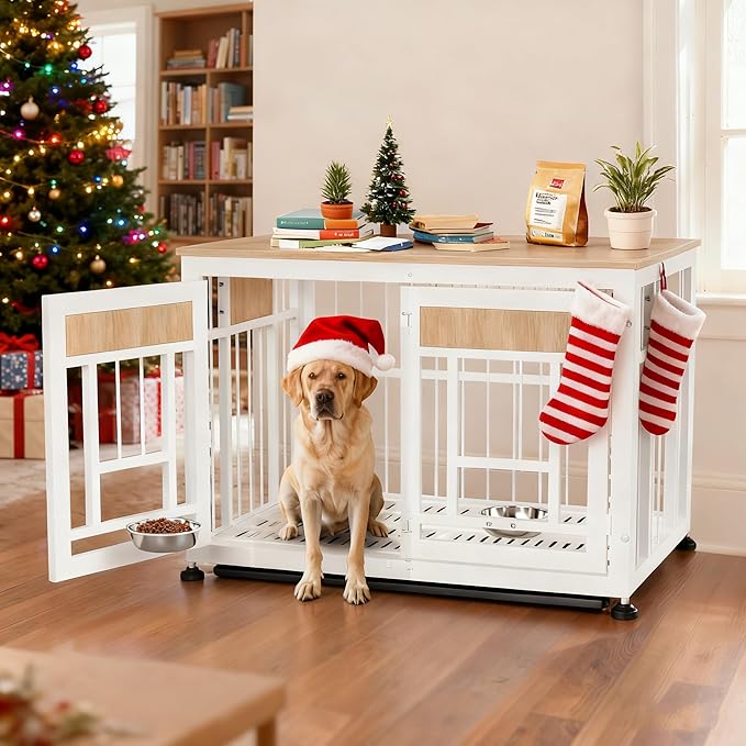 Heavy Duty Dog Crate Furniture for Large Dogs, Decorative Pet House End Table, 42.9 Inch Large Wooden Cage Kennel Furniture Indoor for Medium Dog