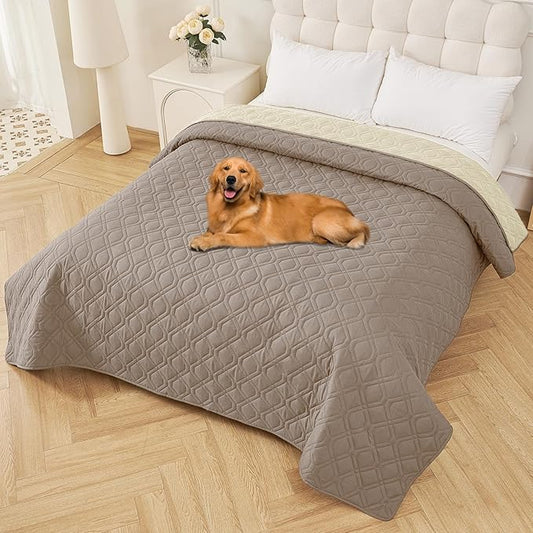 Smiry Waterproof Dog Blanket, 82x82 Inch Soft Pet Bed Cover Reversible, Washable Sofa Couch Furniture Protector for Small Medium Large Dog Puppy Cat, Geometric, Taupe/Beige