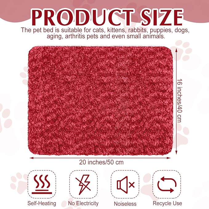 4 Pack Self Warming Cat Pads Self Heating Cat Mat Washable Homeless Dogs Thermal Pads Kennel Pad Reflects Body Heat Warm Crate Bed Mat for Indoor Outdoor Pet(Red,16 x 20 Inch)