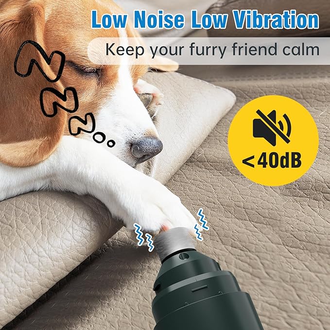 Dog Nail Grinder, 7-Speed Quiet Electric Dog Nail Trimmers, Dog Nail Clippers with Sponge Dust Collection & File for Small Medium Large Dogs, Rechargeable Pet Paw Grooming Supplies Kit(Green)