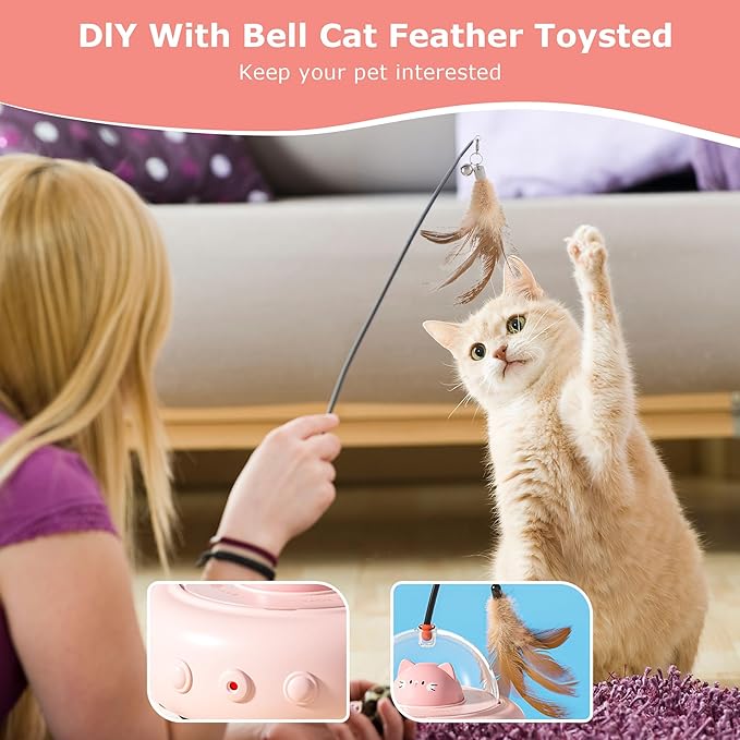 hooroor 2-in-1 UFO Laser Cat Toy with Feather, Automatic Motion Smart Sensor Interactive Toy for Indoor Cats & Small Dogs, Rechargeable 360° Obstacle-Avoidance Exercise Toy, Fun Self-Play Pet Gift