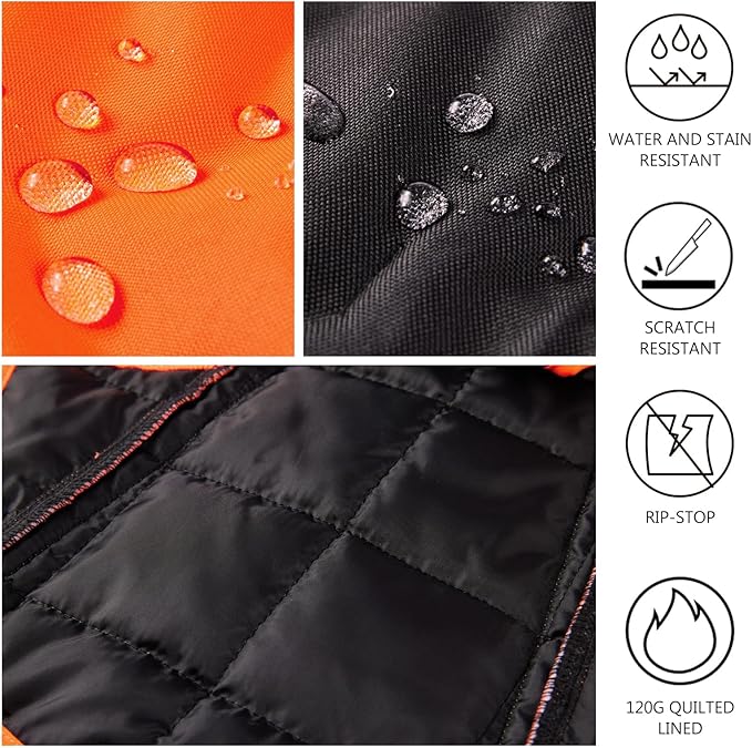 BASSDASH Dog Insulated Coat Safety Vest Water Resistant Chest Protection Reflective High Visibility for Hunting Outdoor