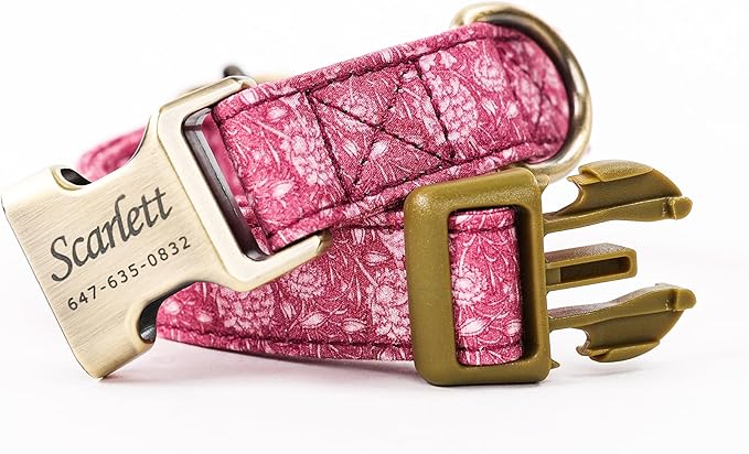 Personalized Dog Collar with Name and Phone Number Engraved,Adjustable Custom Puppy Collar,Organic Cotton Pet Collar for Small Medium Large Boy Girl Dogs