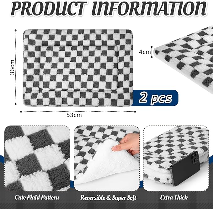 VitalCozy 2 Pack Self Warming Cat Mat Self Heating Pad Bed Reversible Machine Washable Reflects Body Heat Warm Thermal Pet Pad Crate Blanket for Feral and Indoor Cat (Dark Grey,21" X 14",Plaid)