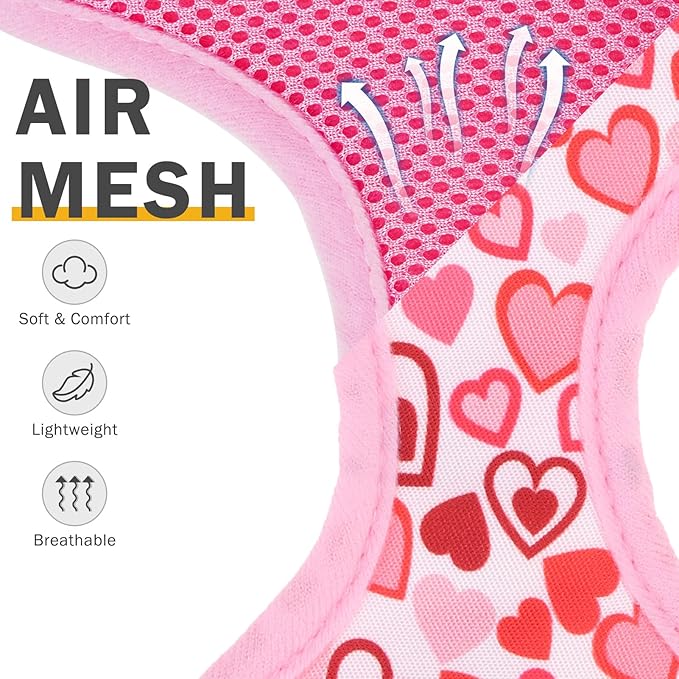 SCENEREAL Valentine's Day No Pull Dog Harness Collar Leash Set for Small Sized Dogs, Soft Mesh Step in Plaid Harnesses for Fall Winter, Adjustable Pet Vest for Outdoor Walking Training and Running, S