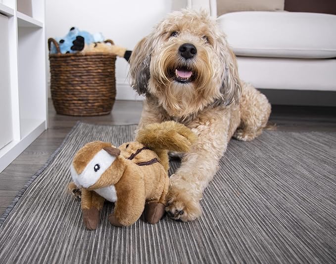 goDog Wildlife Chipmunk Squeaky Plush Dog Toy, Chew Guard Technology - Brown, Large