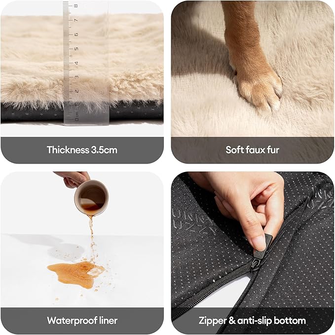 FUNNY FUZZY Self Heating Dog Bed, Waterproof Self Warming Pad for Cats & Dogs, Cozy Plush Warm Pet Mat with Removable Washable Cover - ThermoPad, 39.4"×29.5", Khaki