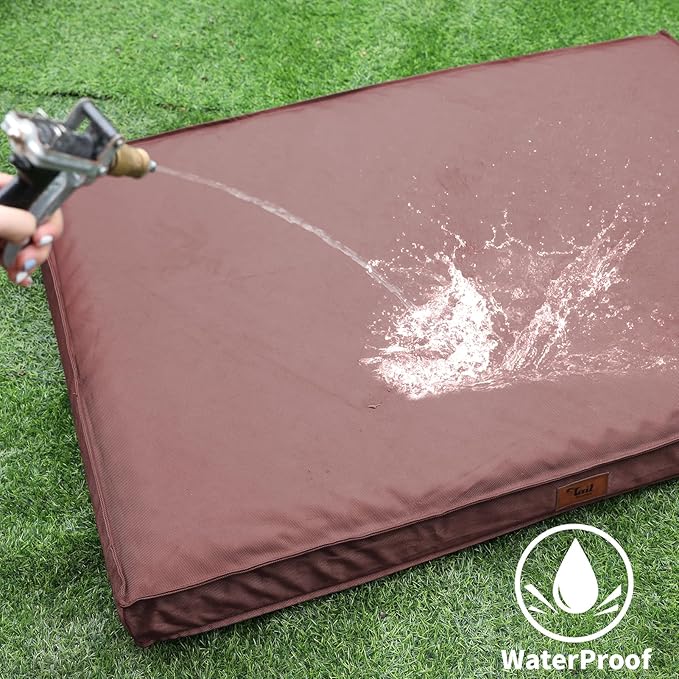 Outdoor Dog Bed for Small Dogs, Waterproof Dog Crate Bed for Medium Dogs Cats, Orthopedic Egg Crate Foam Pet Bed with Washable Removable Oxford Cover, Pink