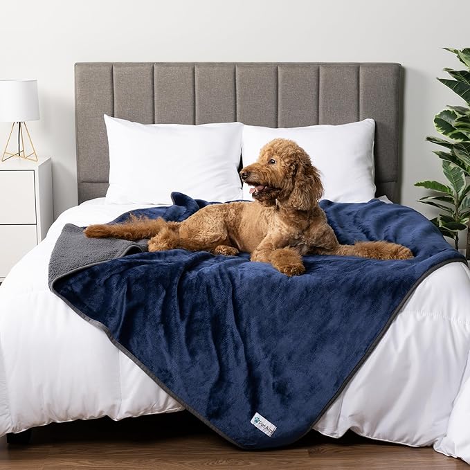 PetAmi Waterproof Dog Blanket for Medium Large Dogs, Pee Proof for Couch Bed, Reversible, Soft Fleece, Washable, 40x60 Navy/Gray