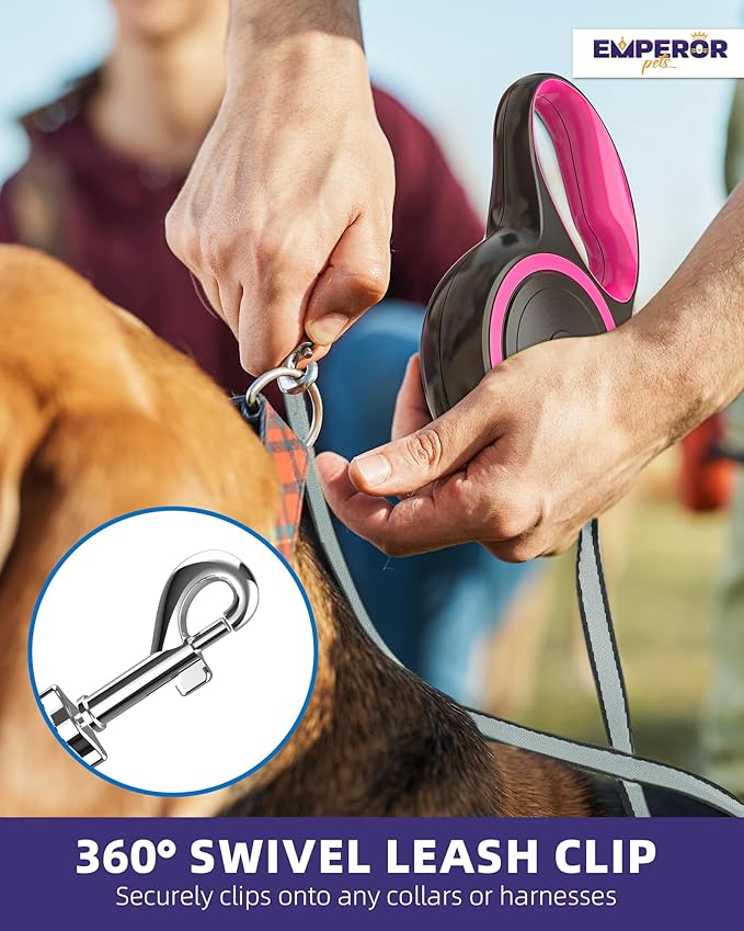 Emperor Pets 16 ft Retractable Dog Leash - Heavy Duty Retractable Pet Leash with Anti-Slip Grip - Reflective Dog Leash Tape for Medium to Large Dogs up to 100 lbs -PK16