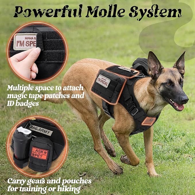 rabbitgoo Tactical Dog Harness Medium Sized, Heavy Duty Pet Harness with Handle, No-Pull Service Vest Medium Breed, Adjustable Military Dog Vest for Training Hunting Walking, Black, M