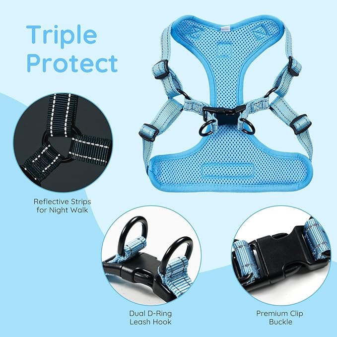 BELLA & PAL Adjustable Step-in Dog Harness, Puppy No-Pull Vest with Leash Set for XS/Small & Medium Dog, Breathable All-Weather Mesh, Reflective Strip, Secure Hook & Loop, Buckle Closure