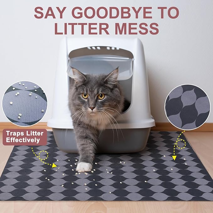 BEAUTYZOO Cat Litter Mat Large 32"x45" - Premium Waterproof Litter Trapping Mat with Non-Slip Backing, Cat Litter Box Mat Scatter Control for Floor, Machine Washable & Urine Proof, Soft for Kitty Paws