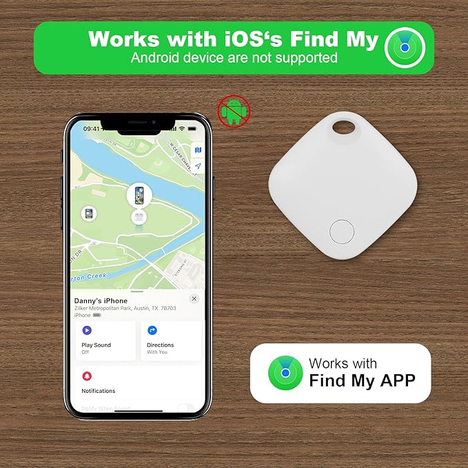 AURTEC Smart Air Tracker for Pets, Vehicles, Keys & Luggage - Compatible with Apple Find My App (iOS Only), Real-Time Global Location Tracking, Long Battery Life, Geo-Fencing, White 1 Pack