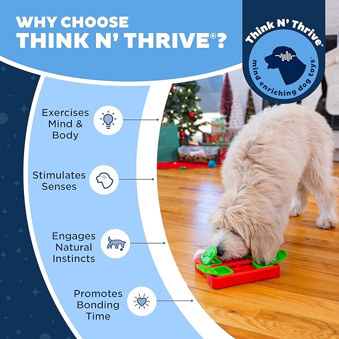 Outward Hound by Nina Ottosson Holiday Dog Brick Treat Puzzle Dog Toy, Level 2 Intermediate, Red, Small (Pack of 2)