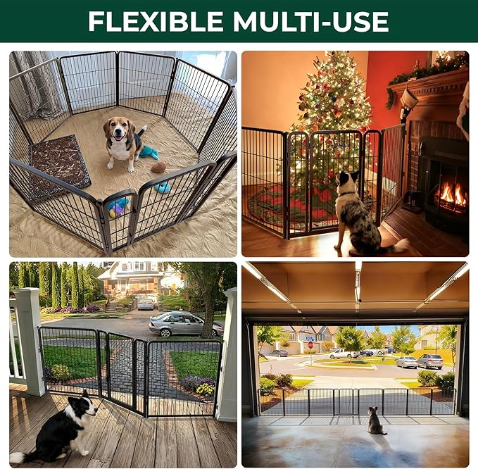 FXW Dog Gate Extra Wide Designed for Indoor Use, Adjustable Width Up to 219-inch Wide (32" H 8 Wire Panels for Small and Medium Dogs), Black