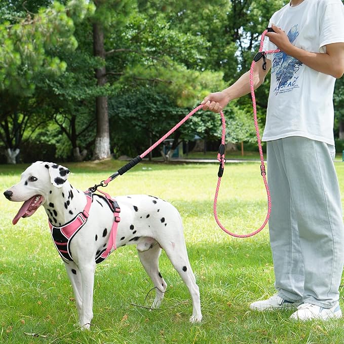 Cymiler Hands Free Dog Leash, 8 Ft Reflective Cross-Body Pet Rope Leashes with Sponge Handle, Heavy Duty Nylon, for Running, Hiking, Training, Waist Leash for Small Medium Large Dogs (Pink)