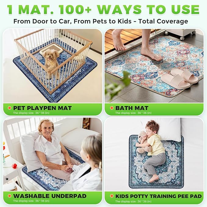 Hompet 2 Pack Super Absorbent Dog Door Mat for Muddy Paws, Washable Pee Pads for Dogs, Reusable Puppy Training Pads, Quick Dry Non-Slip Pet Entryway Rug, Leak-Proof Potty Pad for Indoor Floors 36x36