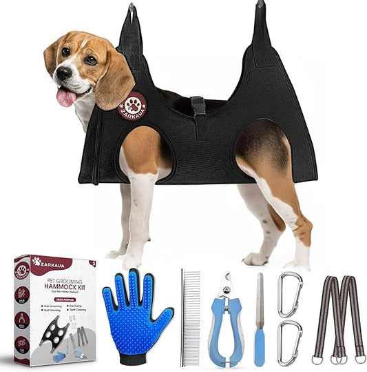 Large Dog Grooming Hammock – Dog Grooming Hammock for Large Dogs up to 60 lbs | Pet Grooming Kit with Brush, Nail Clippers, File & Gloves for Easy at-Home Grooming & Stress-Free Care