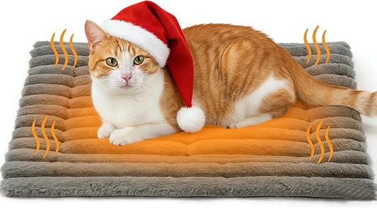 Self Warming Cat Bed, Small Self Heating Pet Crate Pad, Thermal Extra Warm Dog Mat for Indoor Kitten and Outdoor, Non Slip, Washable, 24" × 18", Grey