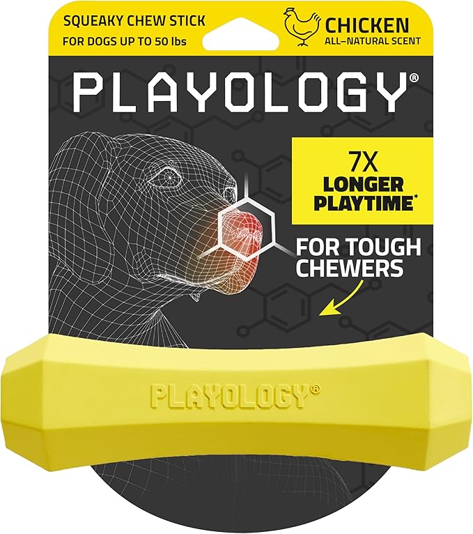 Playology Dog Toys | Durable Squeaky Chew Stick for Dogs | Medium Chicken Scented Toy - Easy to Clean and Made from Non Toxic Materials