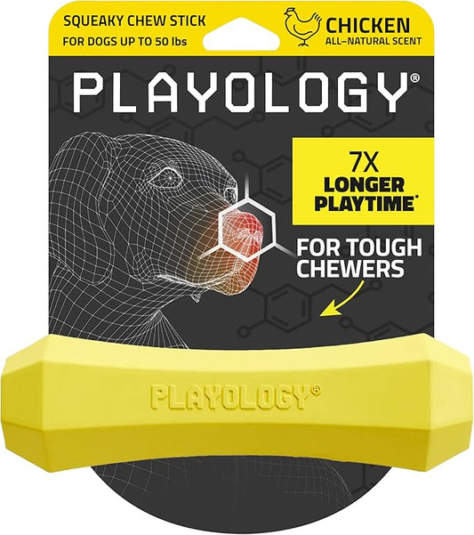 Playology Dog Toys | Durable Squeaky Chew Stick for Dogs | Medium Chicken Scented Toy - Easy to Clean and Made from Non Toxic Materials