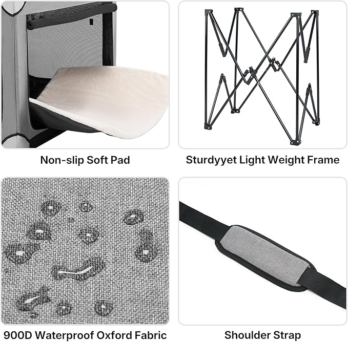 Veehoo Large Dog Crate for Indoor Outdoor, Portable Collapsible Travel Dogs Crate, 36 Inch Soft Foldable Pet Kennel with 4-Door Mesh Windows