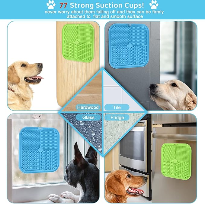Lick Mat for Dogs, 2 Pcs Dog Lick Mat with Suction Cups for Anxiety, Peanut Butter Dog Licking Mat Slow Feeder Dispensing Treater Lick Pad for Dogs Cats Grooming Bathing and Training Large