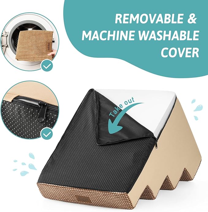 Dog Stairs for Small Dogs, 17.7" Extra Wide Right-Angle Pet Stairs for Couch and Beds, Anti-Slip Dog Steps for Old Cats and Lowrider, 17.7x23.6x17.7 inch, Light Brown