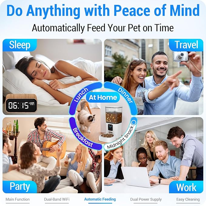 Automatic Cat Feeder with 5G WiFi: Automatic Dog Feeder with APP Control, 7L Timed Auto Cat Food Dispenser with Alexa for Multiple Pets, Detachable for Easy Cleaning - 29 Cup