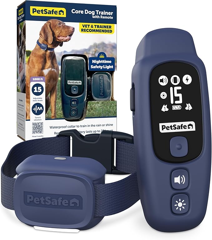 PetSafe Core Dog Trainer with Remote - Effective Dog Training - 15 Levels of Static Correction - Waterproof Collar - Rechargeable Training Collar - Compact Remote Transmitter