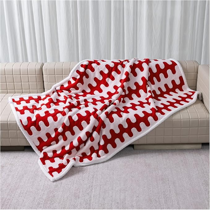 Waterproof Pet Blanket,Dog Bed Covers Couch Sofa Stylish Jacquard Pets Throw Blankets for Puppy Cats Washable Reversible Furniture Protection Covers (Red Wave,XL)