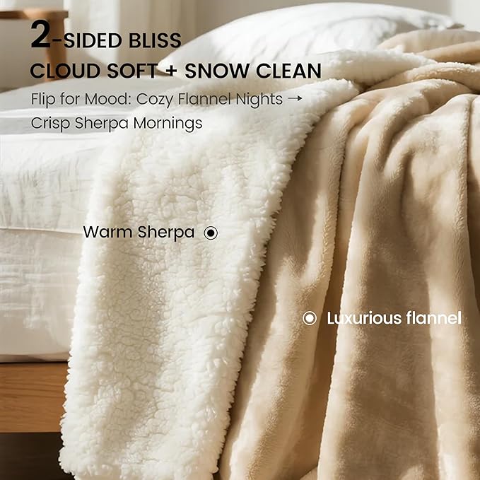 gogobunny Waterproof Bed Blanket, Reversible Sherpa Fleece Throw Blanket for Dog Puppy Cat, Furniture Cover Protects Bed Couch Sofa from Liquid Pee and Pet Fur (Beige, 60x80 inches)