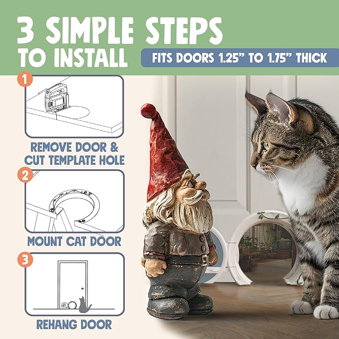 Gnome® Door Cat Door for Interior Doors - Stylish & Functional with No Flap, Lockable, and Easy Installation, Spacious Large Kitty Door for Cats Up to 20 lbs, Private and Comfortable Pet Door